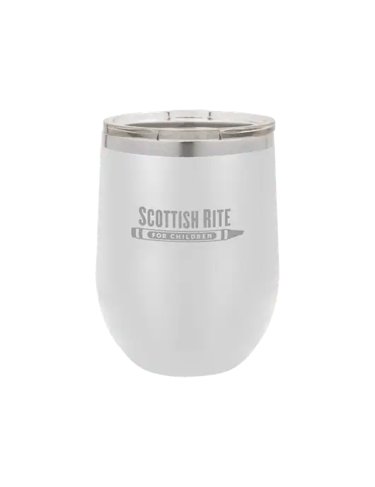 Polar Camel 12 oz Powder Coated White Vacuum Insulated Stemless Wine Tumbler w/Scottish Rite for Children Logo