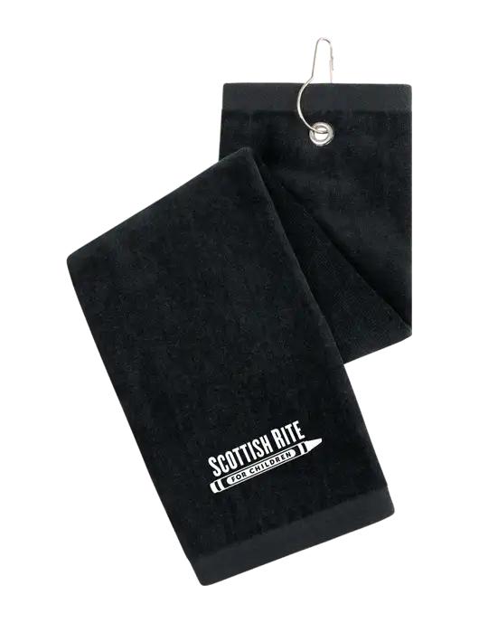 Black Tri-Fold Golf Towel with Grommet w/Scottish Rite for Children Logo