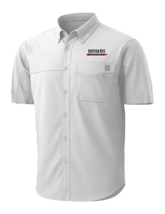 HUK White Tide Point Short Sleeve Shirt w/Scottish Rite for Children Logo