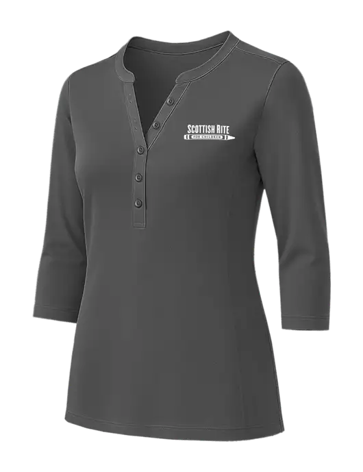 Womens Dark Grey UV Choice Pique Henley w/Scottish Rite for Children Logo