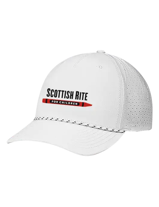 Richardson Laser Perf Performance White/White-Black Rope Cap w/Scottish Rite for Children Logo