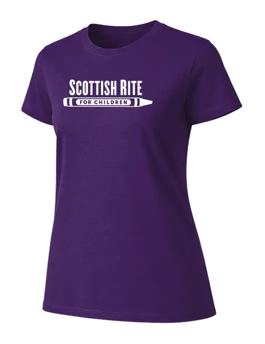 Womens Ring Spun Purple 4.5 oz T-Shirt w/Scottish Rite for Children Logo