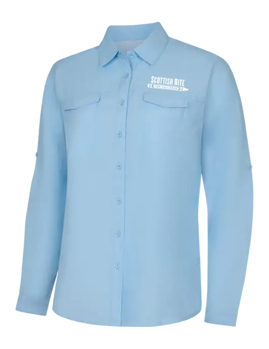 Womens Light Blue Long Sleeve UV Daybreak Shirt w/Scottish Rite for Children Logo