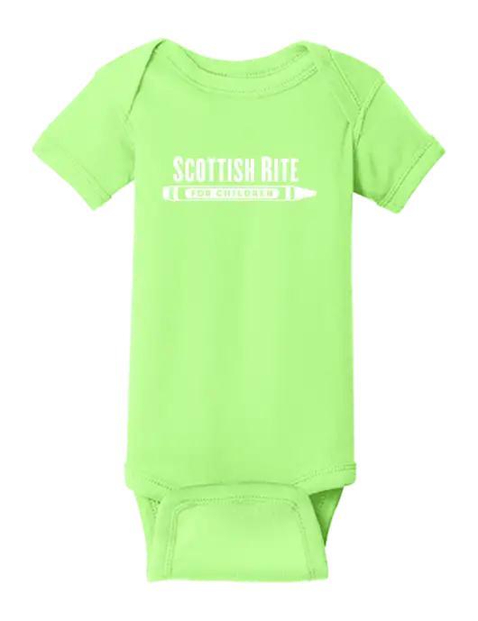 Rabbit Skins Neon Green Infant Short Sleeve Baby Rib Bodysuit w/Scottish Rite for Children Logo