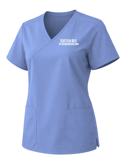Wink Ceil Blue Womens WorkFlex Mock Wrap Top w/Scottish Rite for Children Logo