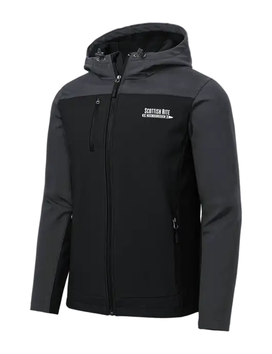 Hooded Core Dark Grey/Black Soft Shell Jacket w/Scottish Rite for Children Logo