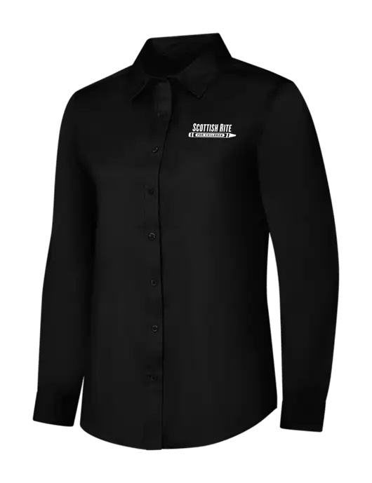 Womens Black Long Sleeve Superpro React Twill Shirt w/Scottish Rite for Children Logo