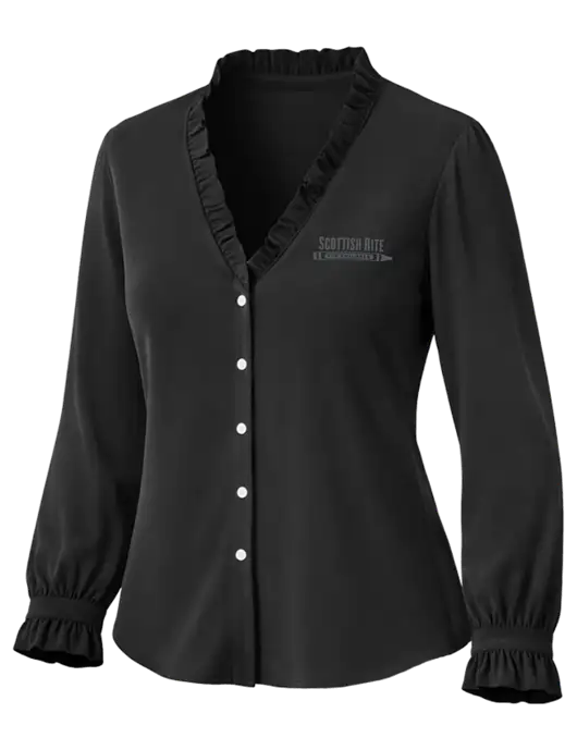 Brooks Brothers Womens Black Long Sleeve Ruffle Collar Blouse w/Scottish Rite for Children Logo