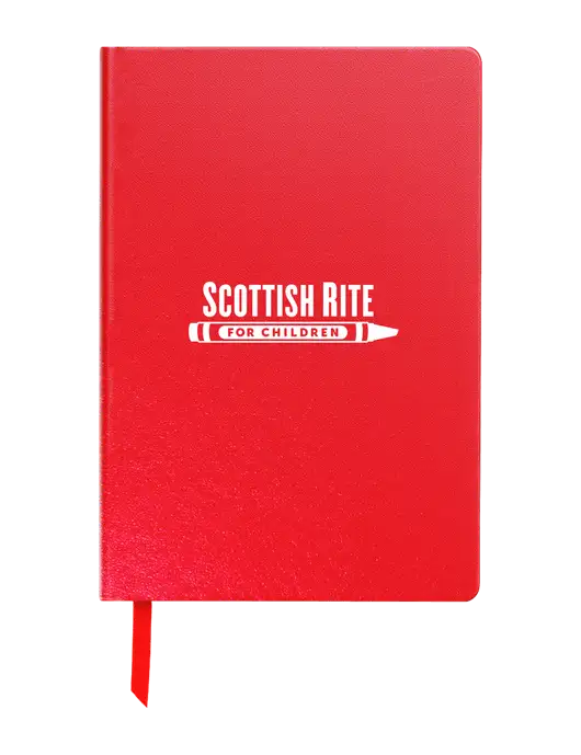 Achieve Red Hardcover Journal, 5.5 x 8.37 w/Scottish Rite for Children Logo