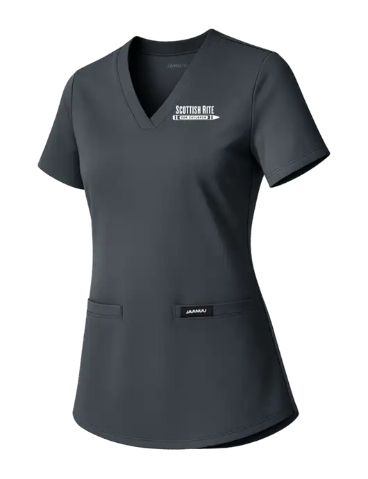 Jaanuu Womens Dark Grey Cesi Ultrasoft Scrub V-Neck Top w/Scottish Rite for Children Logo