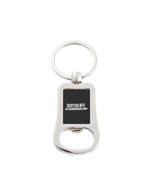 Silver & Black Bottle Opener Keychain w/Scottish Rite for Children Logo