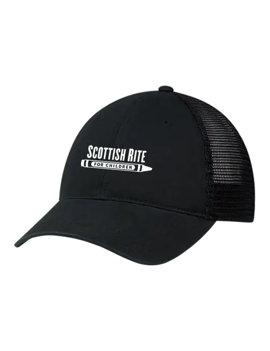 Richardson 111 Garment Washed Trucker Cap Black w/Black Mesh w/Scottish Rite for Children Logo