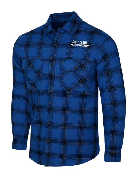 Royal/Black Open Plaid Flannel Shirt w/Scottish Rite for Children Logo