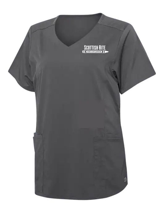 Wink Pewter Womens Premiere Flex Mock Wrap Top w/Scottish Rite for Children Logo