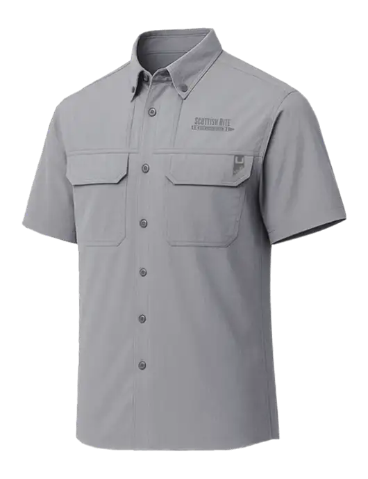 HUK Light Medium Grey Creekbed Short Sleeve Shirt w/Scottish Rite for Children Logo