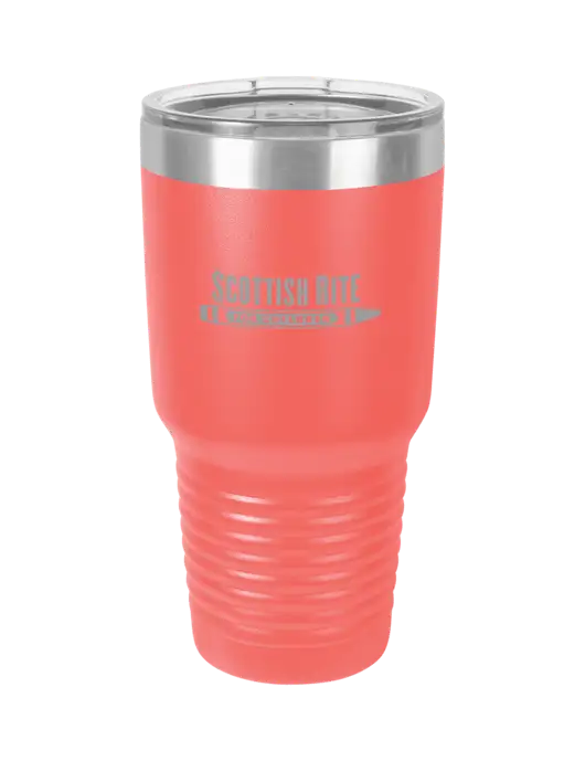 Polar Camel 30 oz Powder Coated Coral Vacuum Insulated Tumbler  w/Scottish Rite for Children Logo