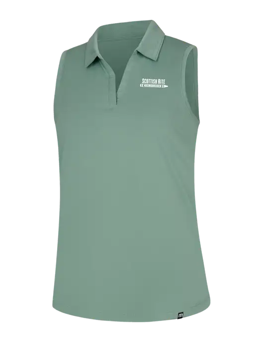 TravisMathew Womens Light Green Heather Coto Performance Sleeveless Polo w/Scottish Rite for Children Logo