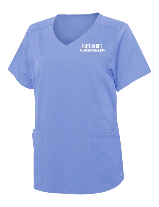 Wink Ceil Blue Womens Premiere Flex Mock Wrap Top w/Scottish Rite for Children Logo