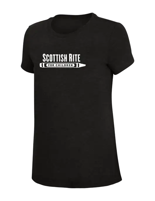 Womens Simply Soft Black 4.5oz Poly/Combed Ring Spun Cotton T-Shirt w/Scottish Rite for Children Logo
