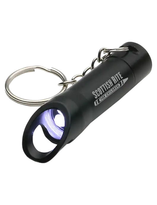 Black Pocket LED Flashlight with Bottle Opener & Keychain w/Scottish Rite for Children Logo