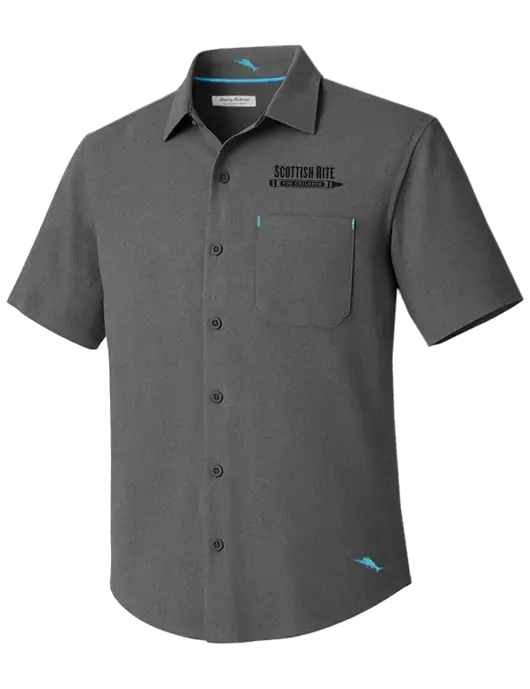 Tommy Bahama Charcoal Sandy Point Short Sleeve Shirt w/Scottish Rite for Children Logo