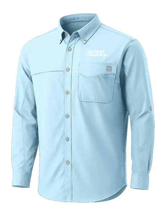 HUK Light Blue Tide Point Pocket Long Sleeve Fishing Shirt w/Scottish Rite for Children Logo