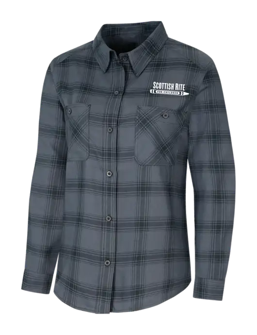 Womens Grey/Black Plaid Flannel Shirt w/Scottish Rite for Children Logo