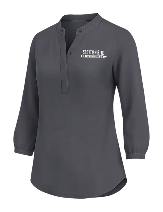 Womens Three Quarter-Sleeve Textured Dark Grey Crepe Tunic w/Scottish Rite for Children Logo