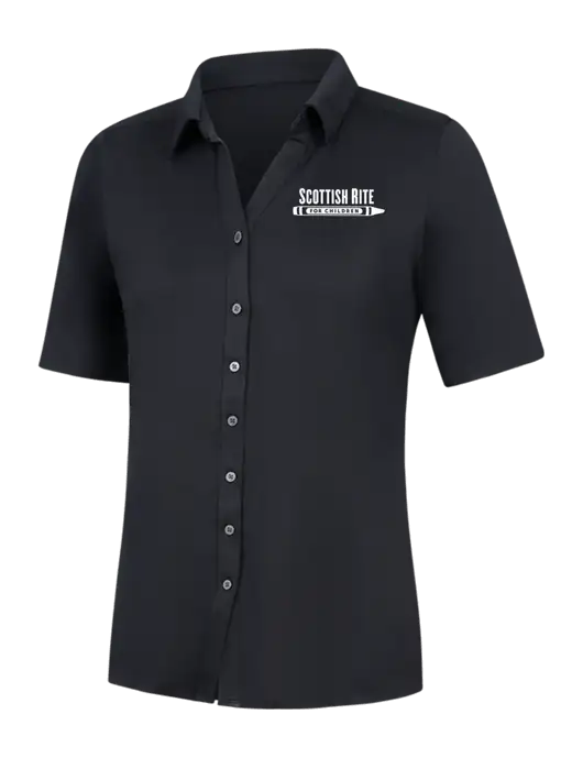 Womens Black City Stretch Top w/Scottish Rite for Children Logo