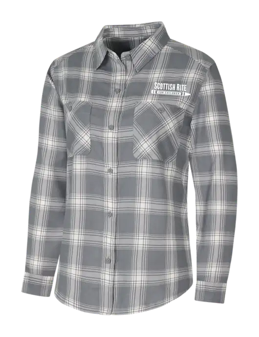 Womens Medium Grey/Cream Plaid Flannel Shirt w/Scottish Rite for Children Logo