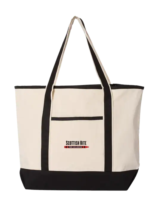 Natural/Black Large Canvas Deluxe Tote w/Scottish Rite for Children Logo