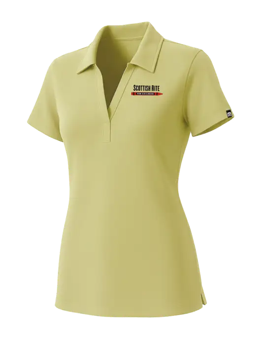 TravisMathew Womens Light Yellow Glenview Solid Polo w/Scottish Rite for Children Logo