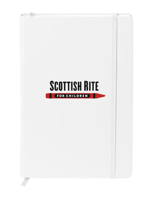 Neoskin White Hard Cover Journal 5.75 x 8.375
 w/Scottish Rite for Children Logo