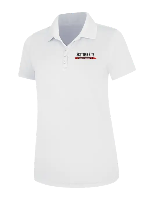 White Womens Dry Zone UV Mesh Polo w/Scottish Rite for Children Logo