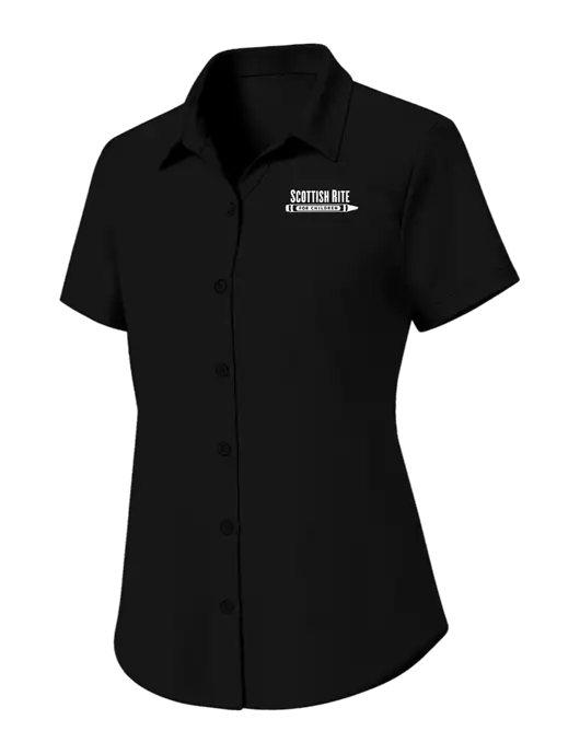 Womens Black Short Sleeve UV Dockside Shirt w/Scottish Rite for Children Logo