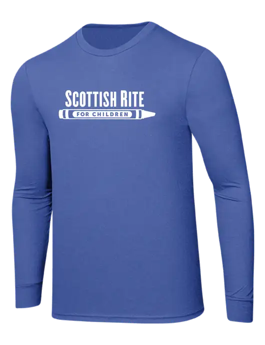 Simply Soft Long Sleeve Royal Frost 4.5 oz, Poly/Combed Ring Spun Cotton T-Shirt w/Scottish Rite for Children Logo