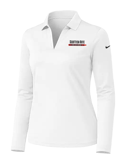 Nike Womens White Dri-FIT Micro Pique 2.0 Long Sleeve Polo w/Scottish Rite for Children Logo