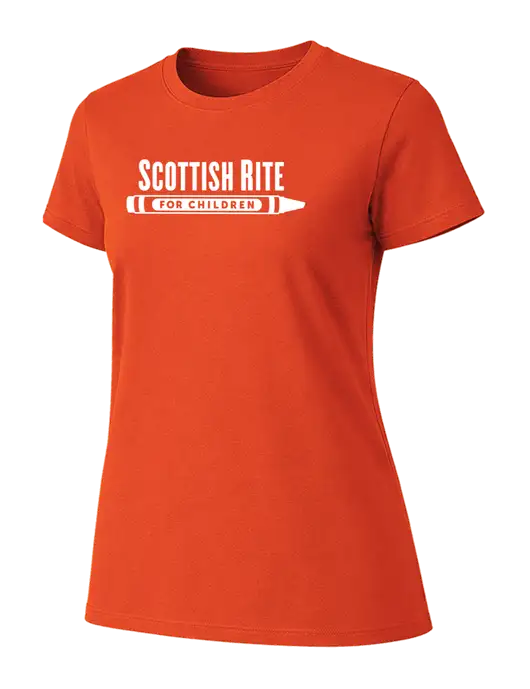 Womens Ring Spun Orange 4.5 oz T-Shirt w/Scottish Rite for Children Logo
