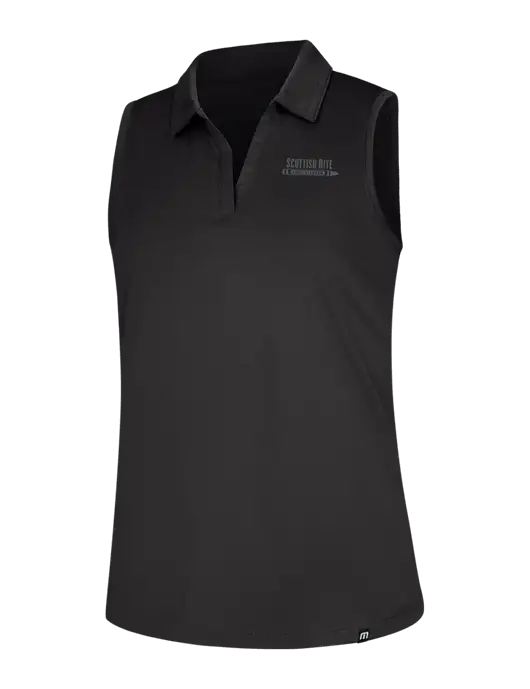 TravisMathew Womens Black Coto Performance Sleeveless Polo w/Scottish Rite for Children Logo