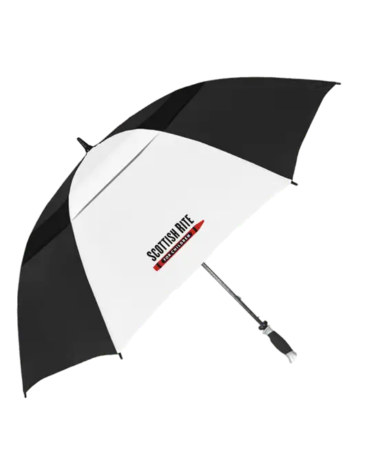 Black/White Vented Typhoon Tamer Golf Umbrella w/Scottish Rite for Children Logo