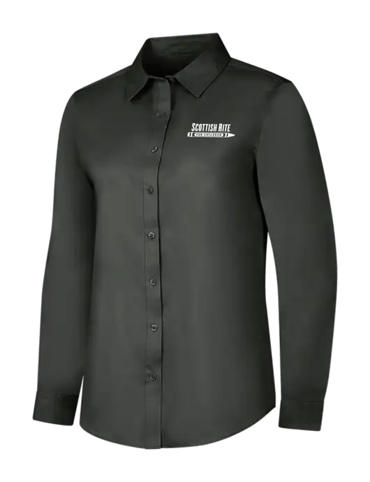 Dark Grey Womens Long Sleeve Superpro React Twill Shirt w/Scottish Rite for Children Logo
