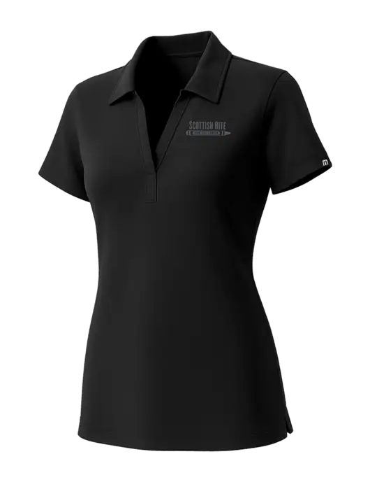 TravisMathew Womens Black Glenview Solid Polo w/Scottish Rite for Children Logo