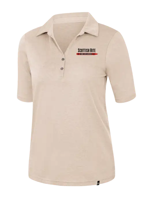 TravisMathew Womens Light Tan Heather Sunsetters Polo w/Scottish Rite for Children Logo
