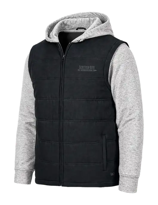 TravisMathew Tides Up Hooded Black/Light Gray Heather Jacket w/Scottish Rite for Children Logo