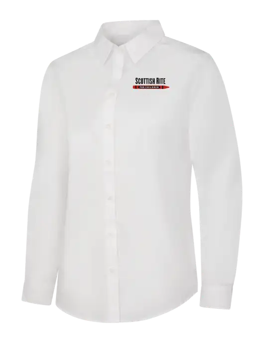 Womens White Long Sleeve Carefree Poplin Shirt w/Scottish Rite for Children Logo