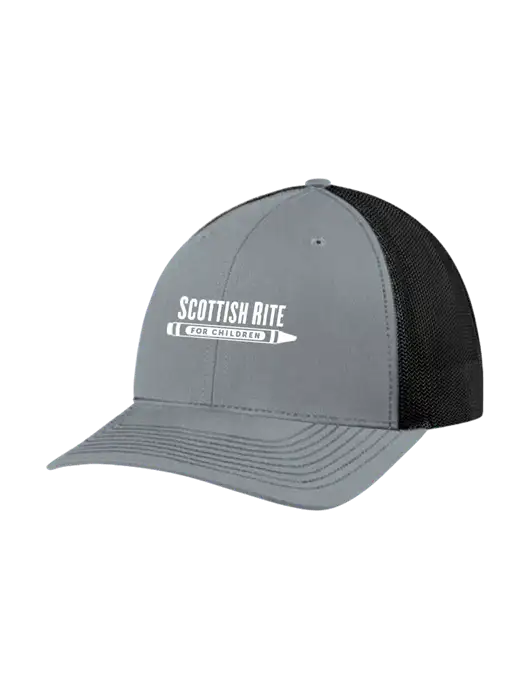 Richardson Adjustable Snapback Original 112 Trucker Cap Heather Grey w/Black Mesh w/Scottish Rite for Children Logo