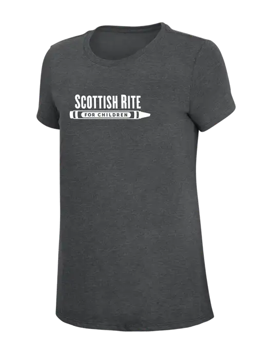Womens Simply Soft Charcoal 4.5oz Poly/Combed Ring Spun Cotton T-Shirt w/Scottish Rite for Children Logo