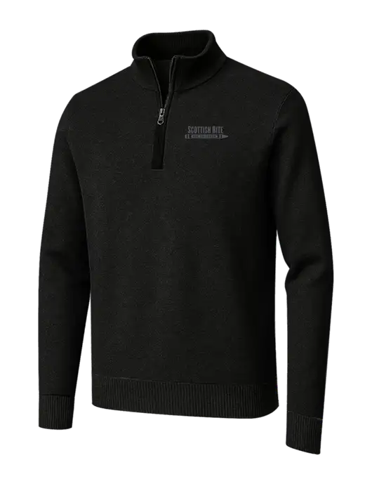 Brooks Brothers Black Washable Merino Birdseye 1/4-Zip Sweater w/Scottish Rite for Children Logo