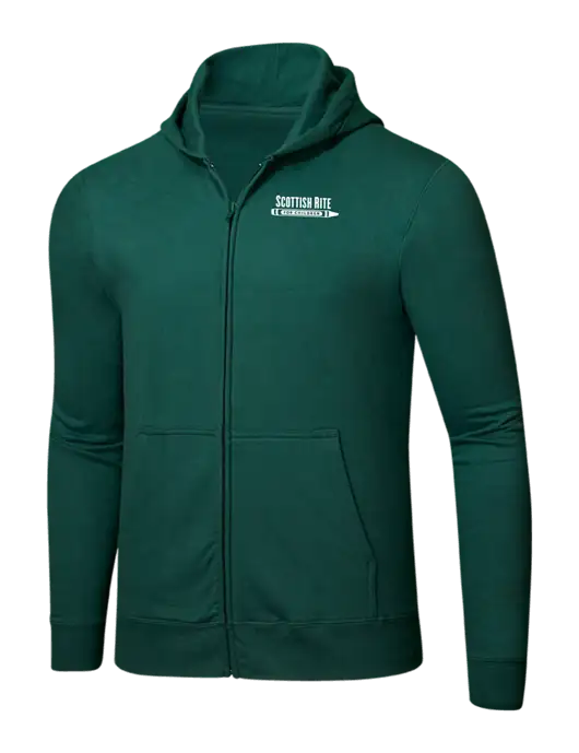 Forest Green 8.5 oz Ring Spun Zip Hooded Sweatshirt w/Scottish Rite for Children Logo