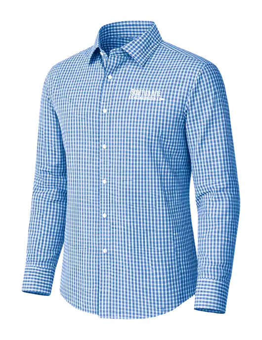 Brooks Brothers Tech Stretch Light Royal Blue Check Patterned Shirt w/Scottish Rite for Children Logo